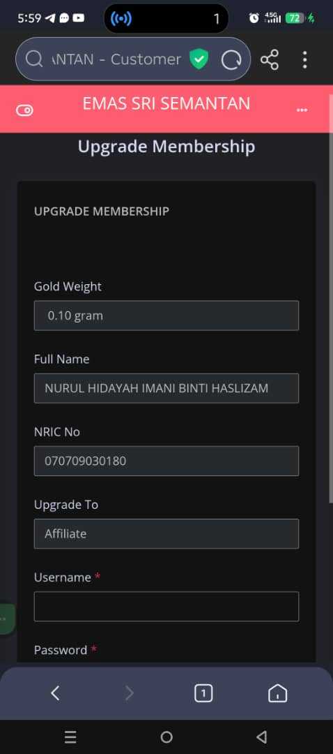 4. Masukkan "username" yang berkaitan dengan bisnes anda. Klik send request
